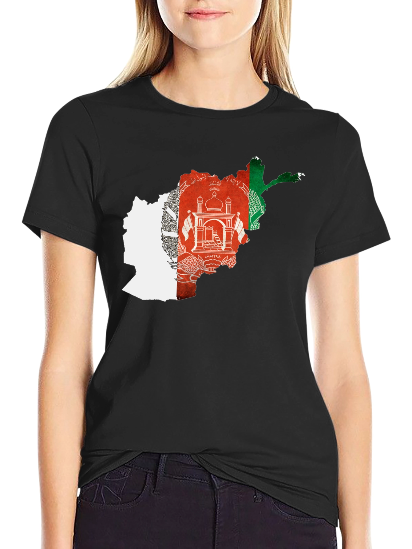 Afghanistan Flag Map Black T-Shirt