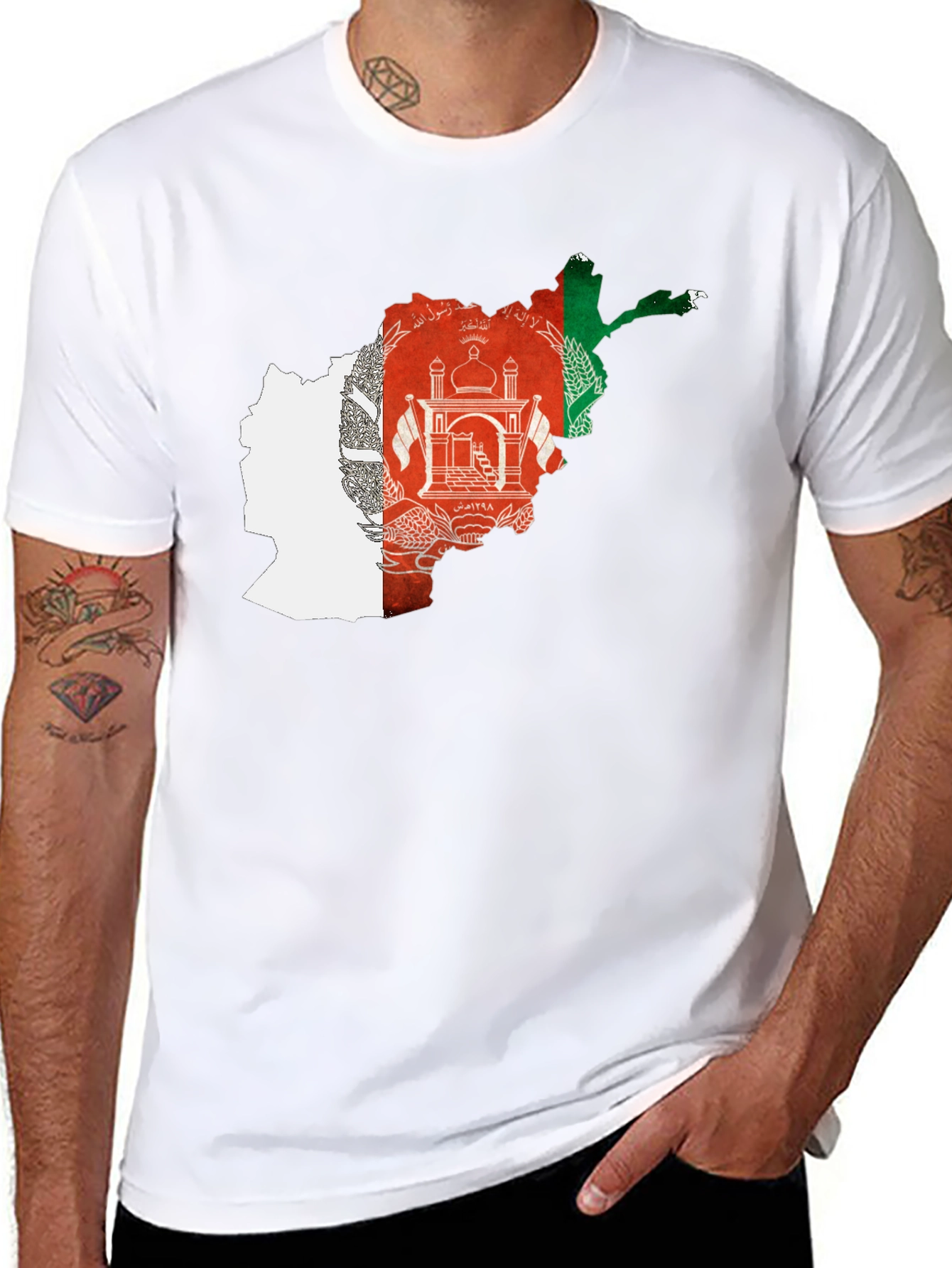 Afghanistan Flag Map Black T-Shirt