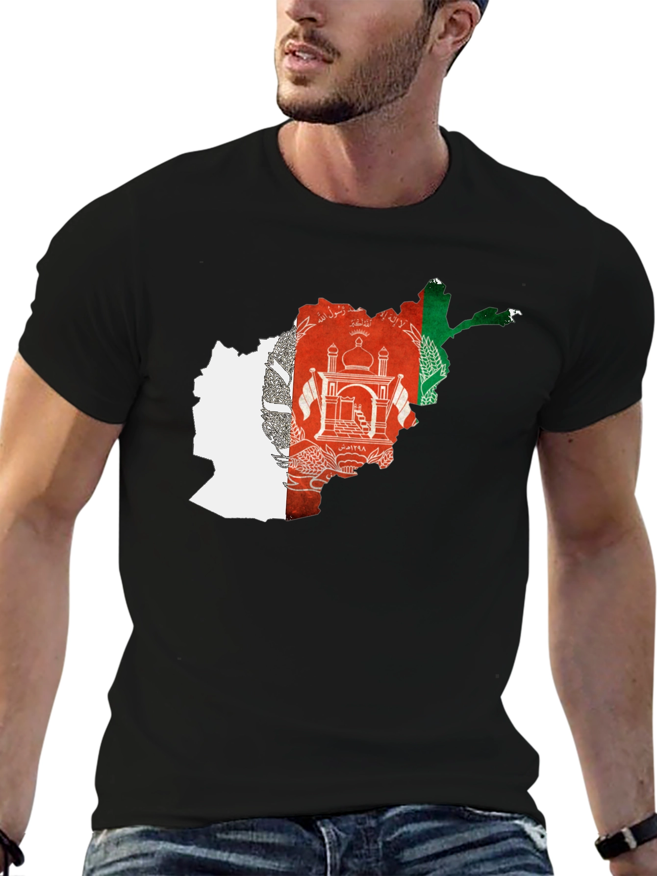 Afghanistan Flag Map Black T-Shirt