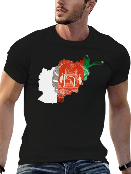 Afghanistan Flag Map Black T-Shirt