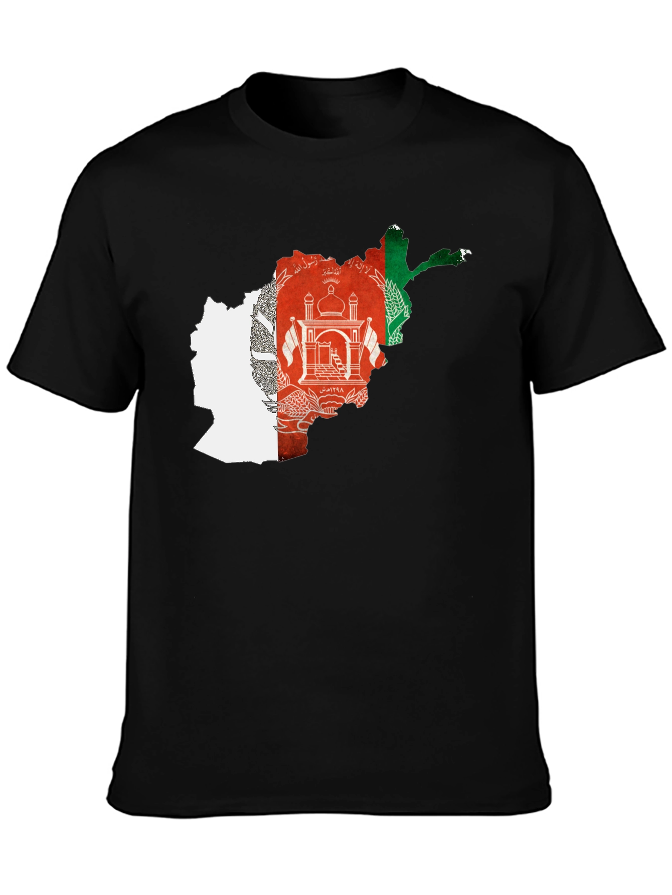 Afghanistan Flag Map Black T-Shirt