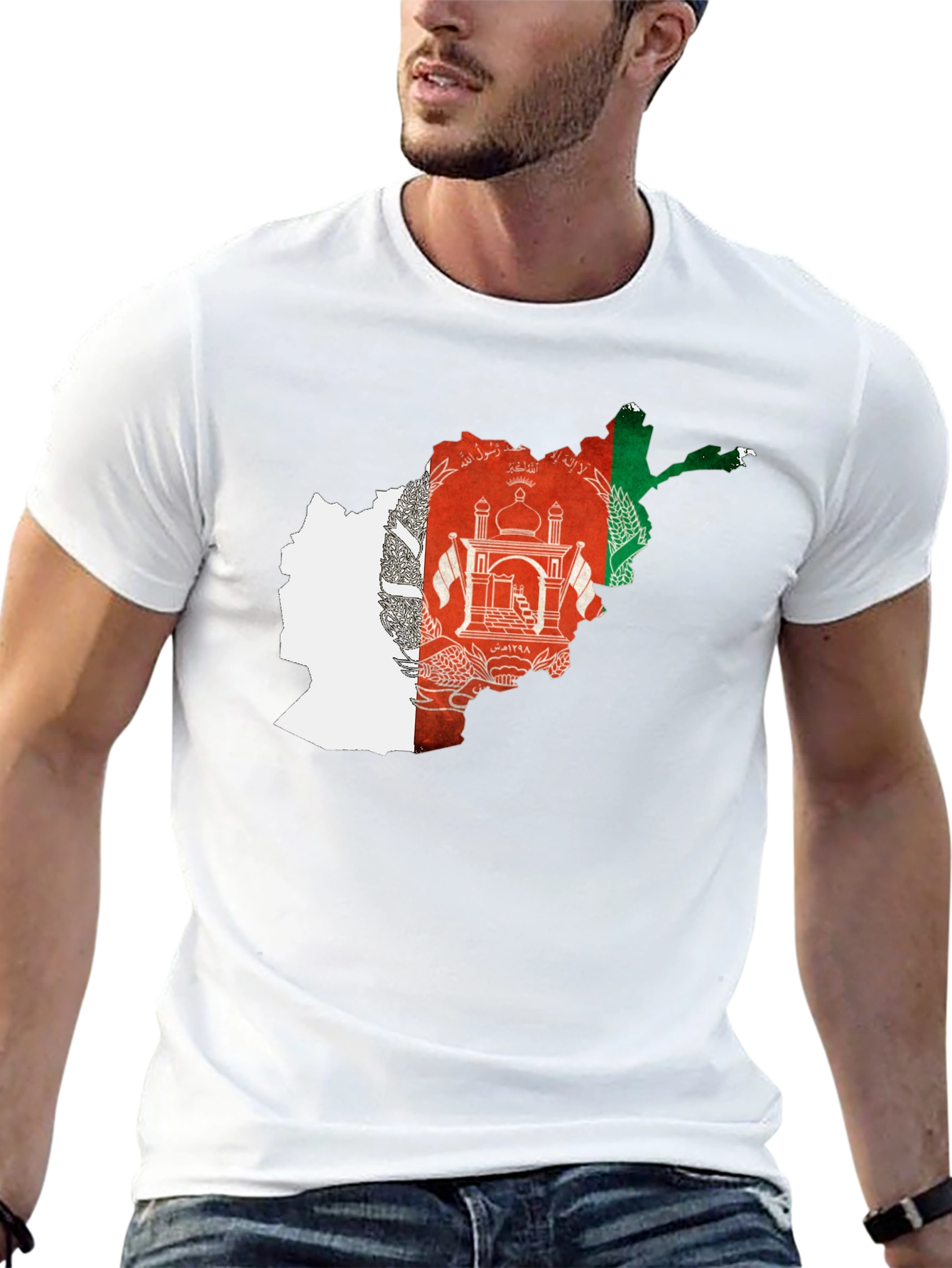 Afghanistan Flag Map Black T-Shirt