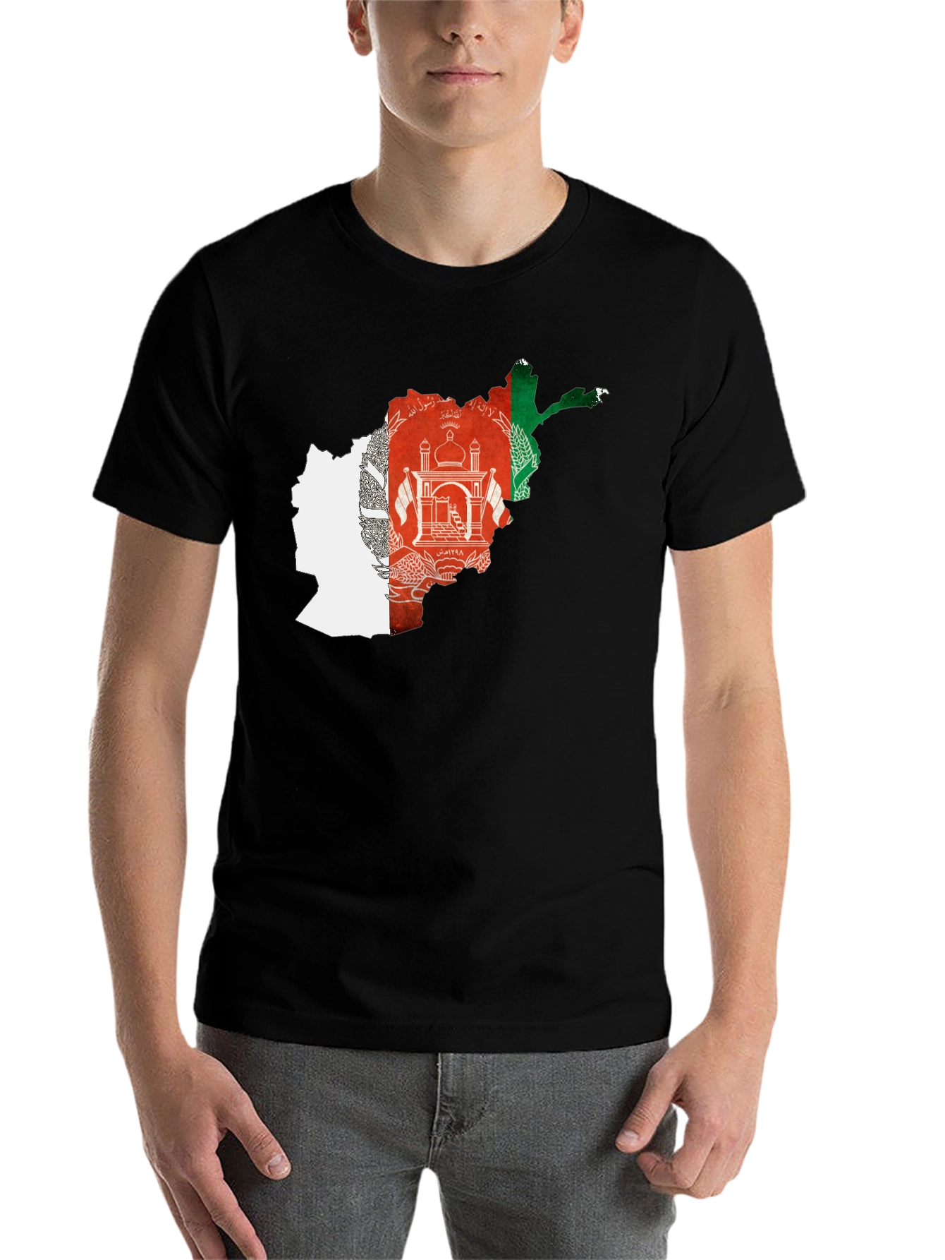 Afghanistan Flag Map Black T-Shirt