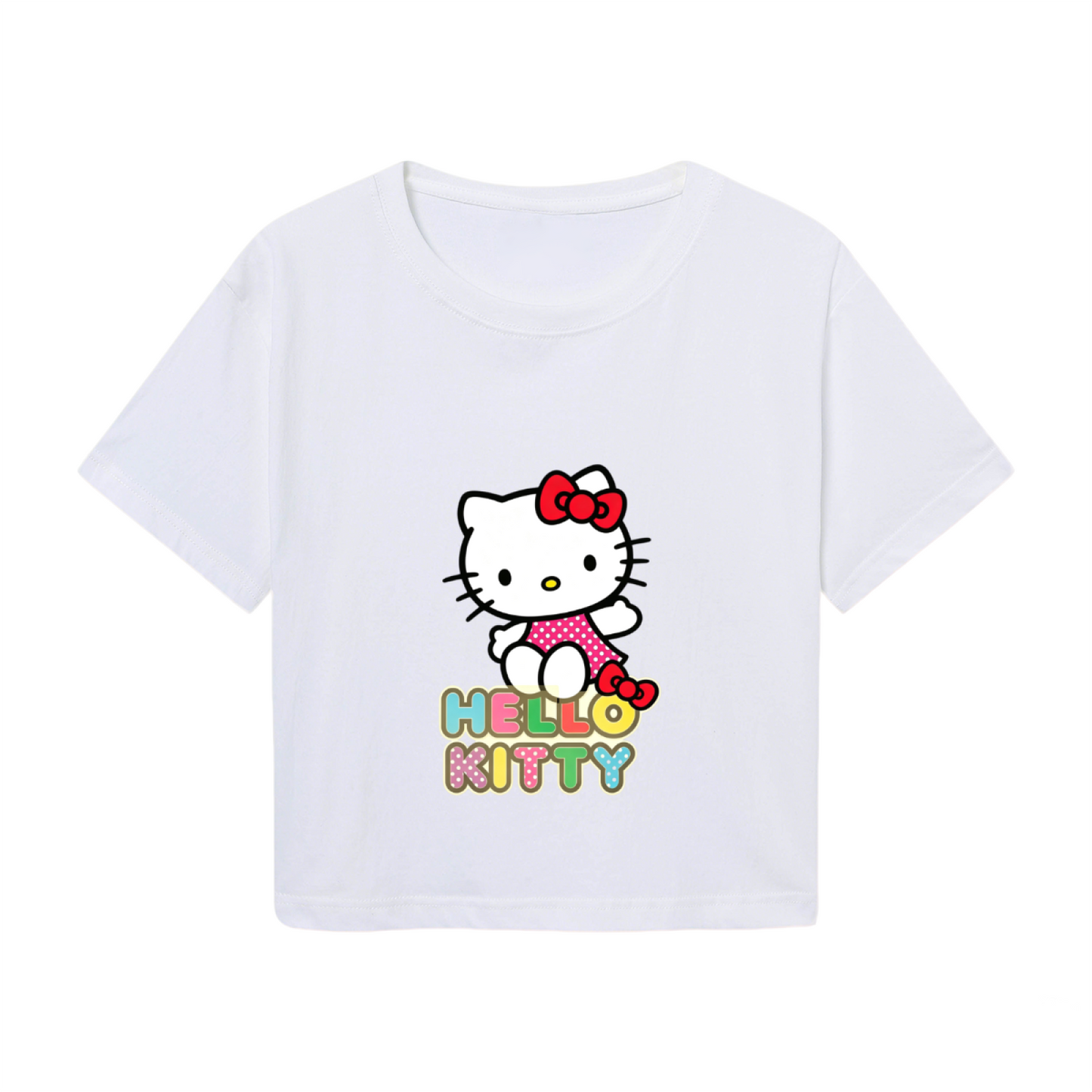 Cute Hello Kitty Colorful Letter Graphic Cropped Tee
