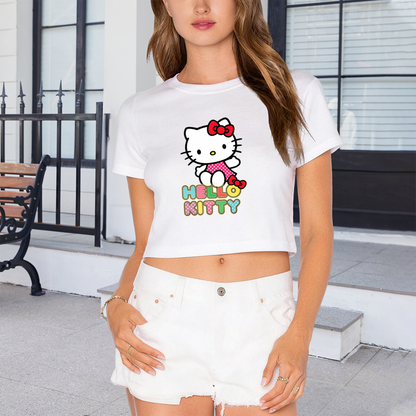 Cute Hello Kitty Colorful Letter Graphic Cropped Tee