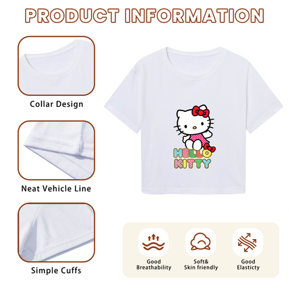 Cute Hello Kitty Colorful Letter Graphic Cropped Tee