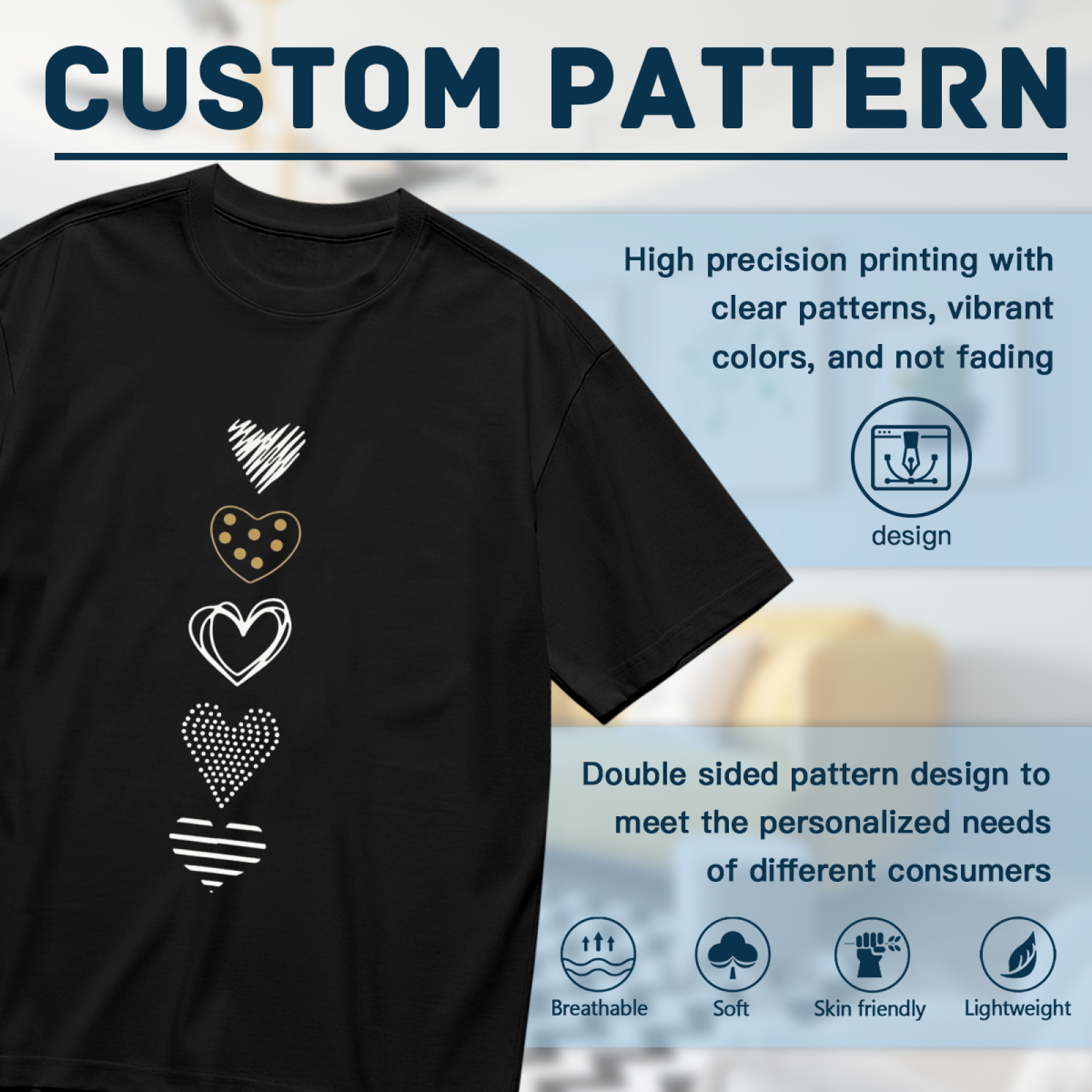 Multi Texture Line Hearts Minimalist Women¡¯s Tee