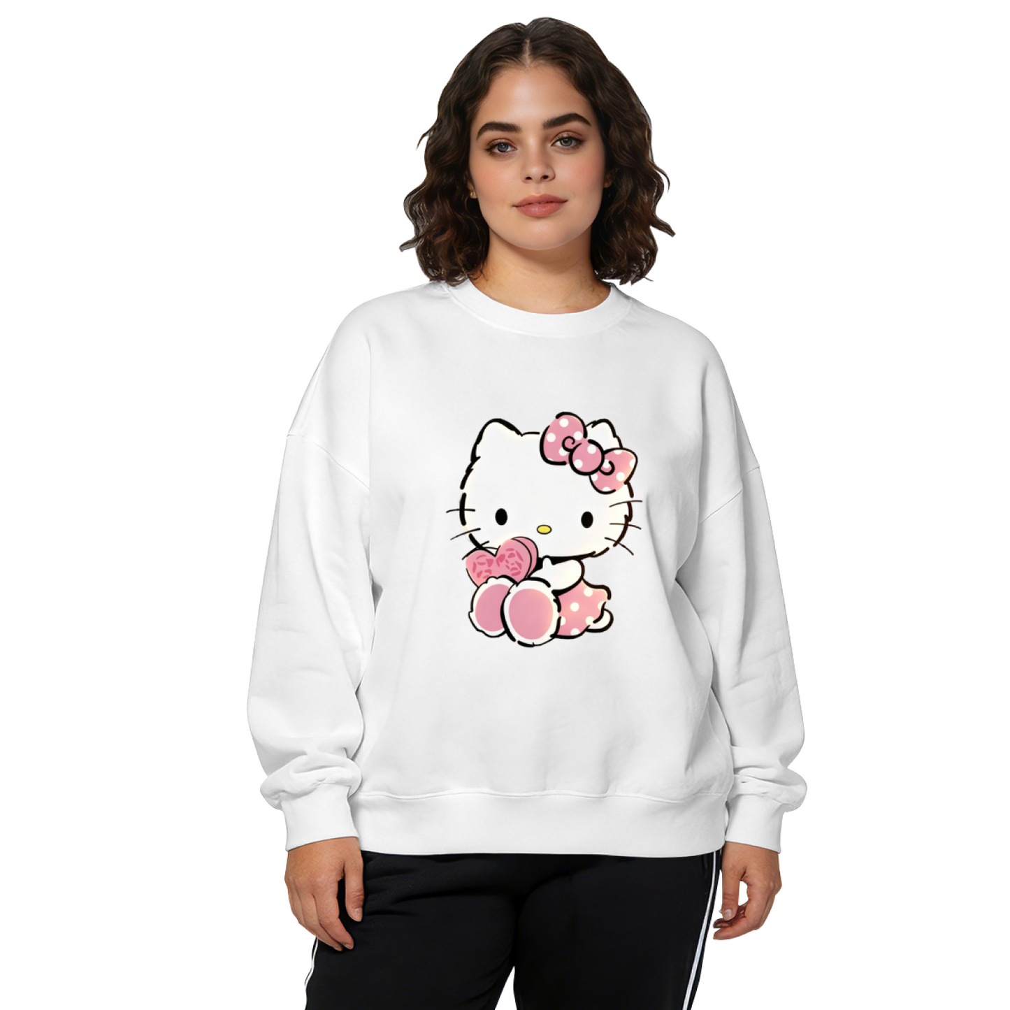 Sweet Hello Kitty Holding Pink Heart Crewneck Sweatshirt