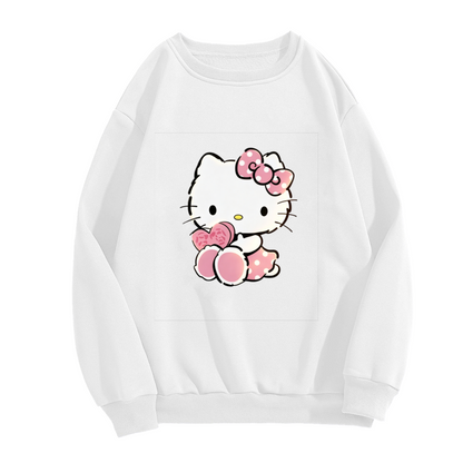 Sweet Hello Kitty Holding Pink Heart Crewneck Sweatshirt
