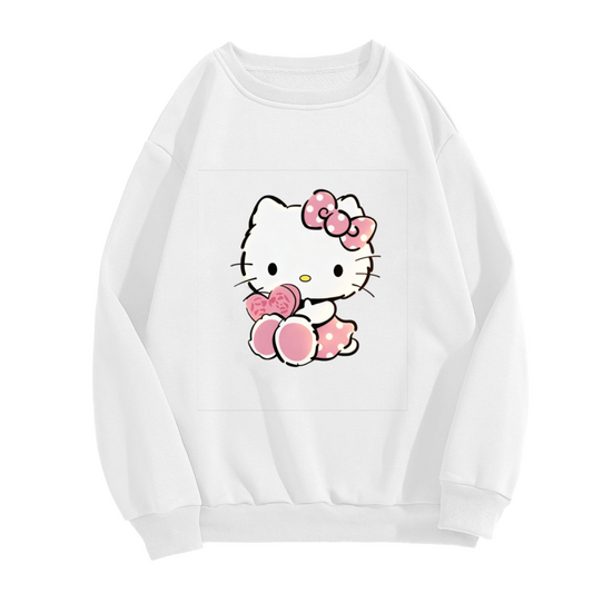Sweet Hello Kitty Holding Pink Heart Crewneck Sweatshirt