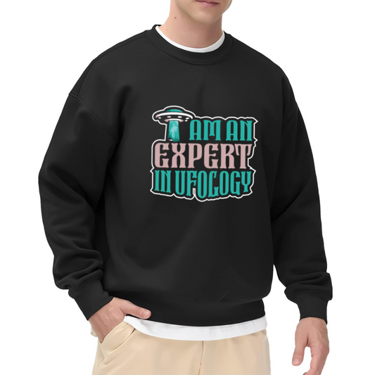 I Am An Expert In Ufology Retro UFO Crewneck Sweatshirt | Flying Saucer Sci-Fi Pullover, Alien Enthusiast Gift