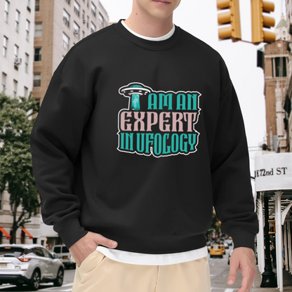I Am An Expert In Ufology Retro UFO Crewneck Sweatshirt | Flying Saucer Sci-Fi Pullover, Alien Enthusiast Gift