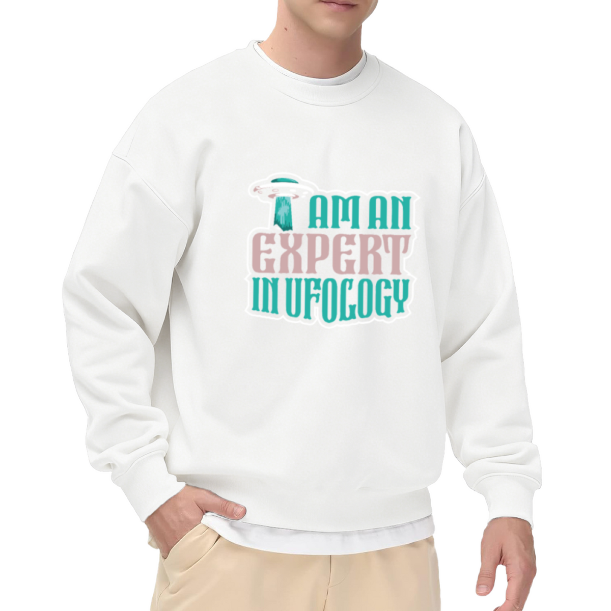 I Am An Expert In Ufology Retro UFO Crewneck Sweatshirt | Flying Saucer Sci-Fi Pullover, Alien Enthusiast Gift