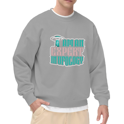 I Am An Expert In Ufology Retro UFO Crewneck Sweatshirt | Flying Saucer Sci-Fi Pullover, Alien Enthusiast Gift
