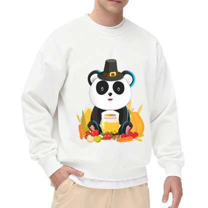 Pilgrim Panda Thanksgiving Harvest Crewneck Sweatshirt | Cute Fall Pumpkin Cartoon Pullover, Thanksgiving Gift
