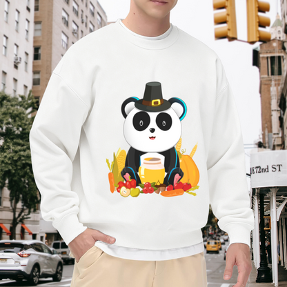 Pilgrim Panda Thanksgiving Harvest Crewneck Sweatshirt | Cute Fall Pumpkin Cartoon Pullover, Thanksgiving Gift