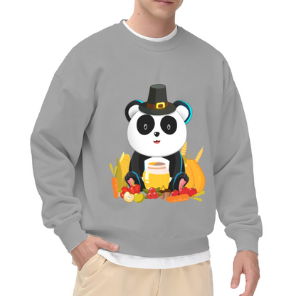 Pilgrim Panda Thanksgiving Harvest Crewneck Sweatshirt | Cute Fall Pumpkin Cartoon Pullover, Thanksgiving Gift