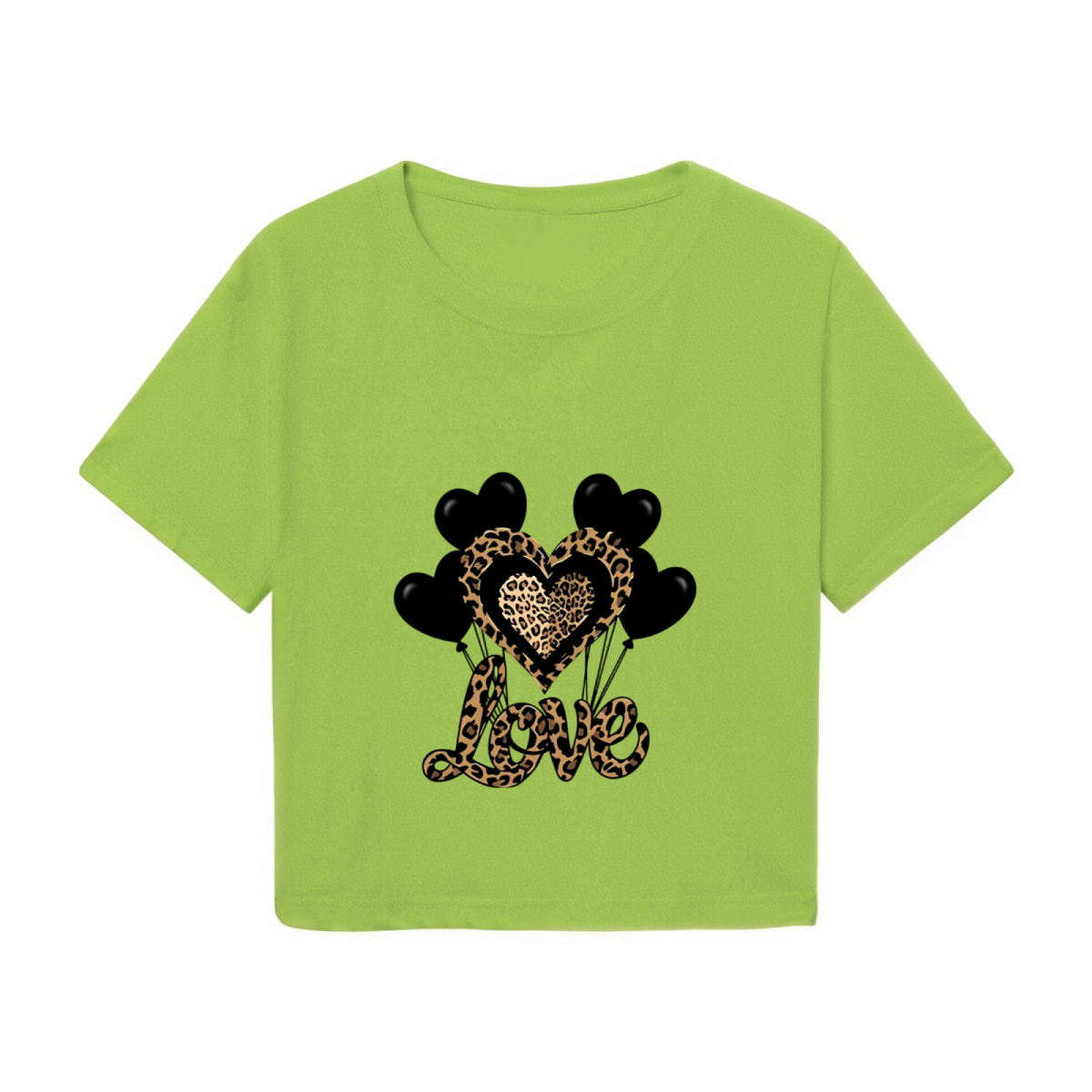 Leopard Love Heart Balloon Green Crop Top