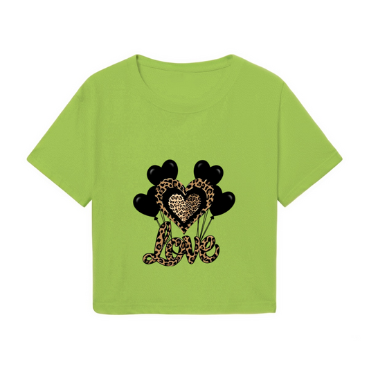 Leopard Love Heart Balloon Green Crop Top