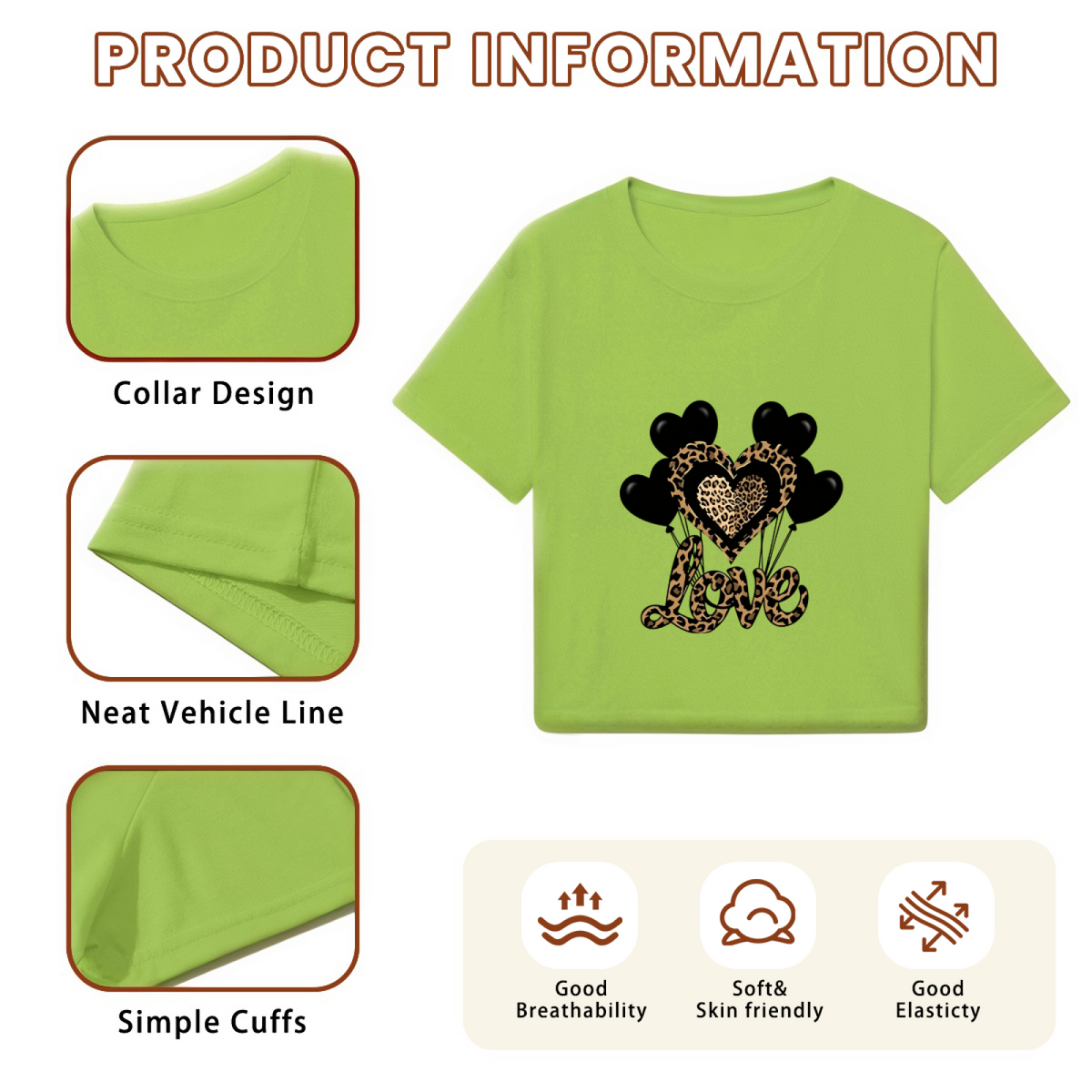 Leopard Love Heart Balloon Green Crop Top