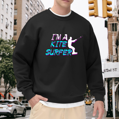 I'm A Kite Surfer Retro 80s Neon Crewneck Sweatshirt | Kitesurfing Silhouette Pullover, Water Sport Gift