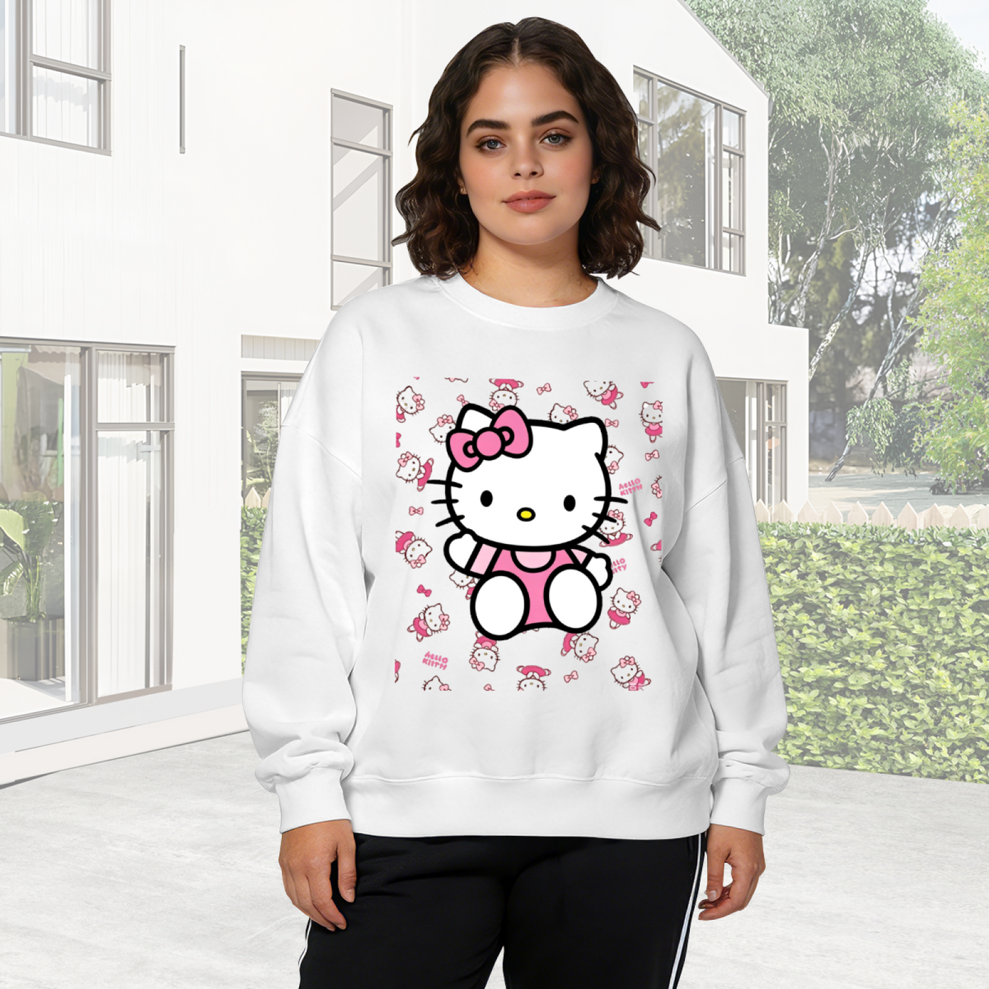 All?Over Pattern Hello Kitty Playful Crewneck Sweatshirt
