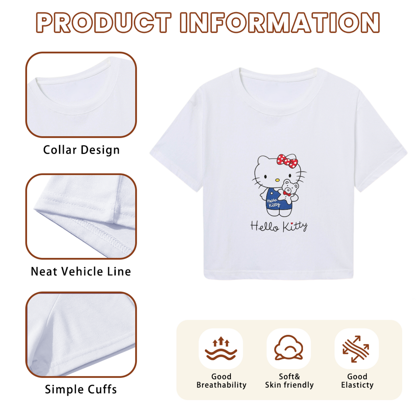 Overalls Bear Hello Kitty Hand?Drawn Style Cute Women Cropped Top