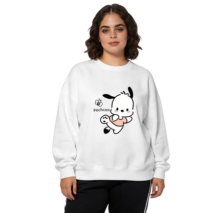 Adorable Pochacco & Little Bee Casual White Crewneck Sweatshirt