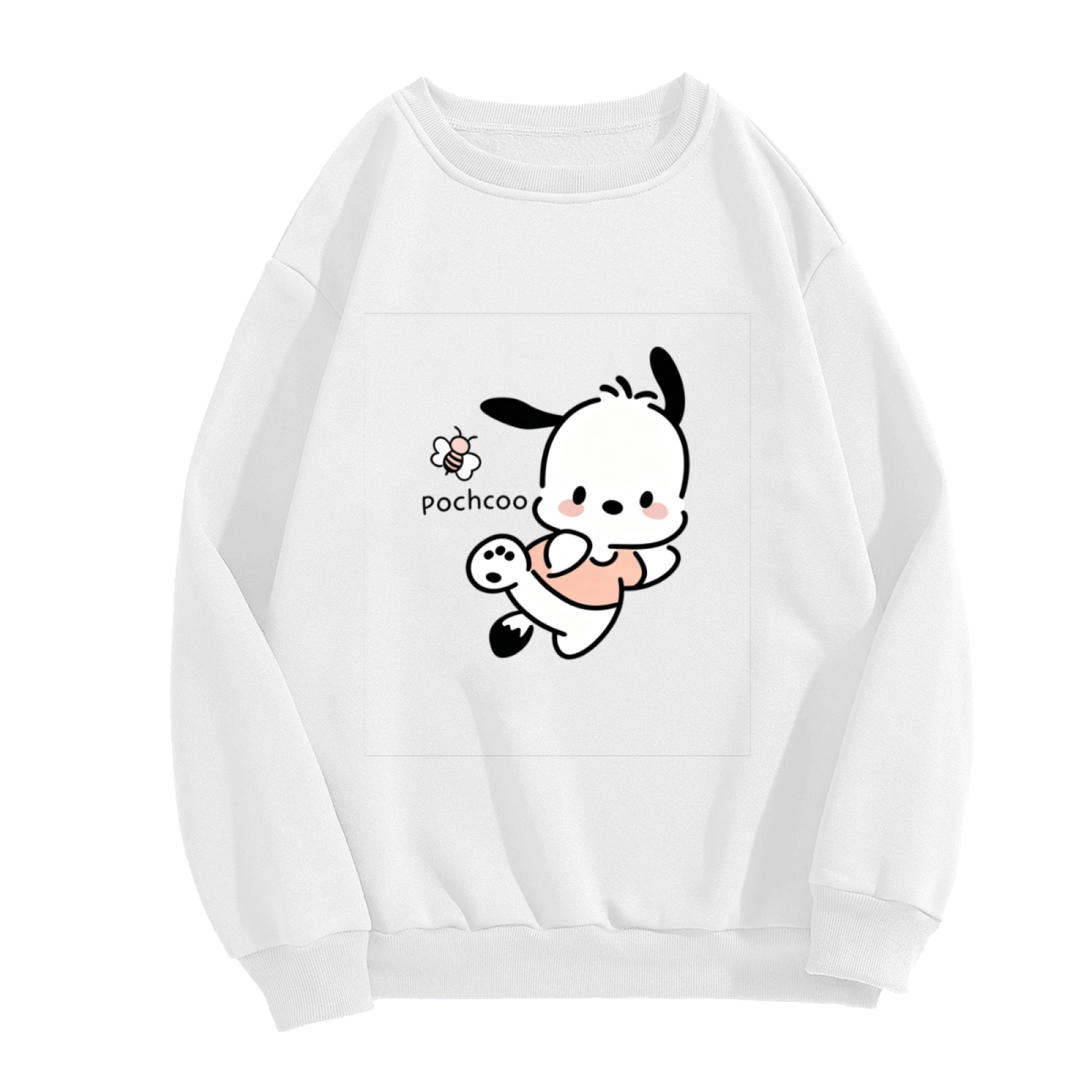 Adorable Pochacco & Little Bee Casual White Crewneck Sweatshirt