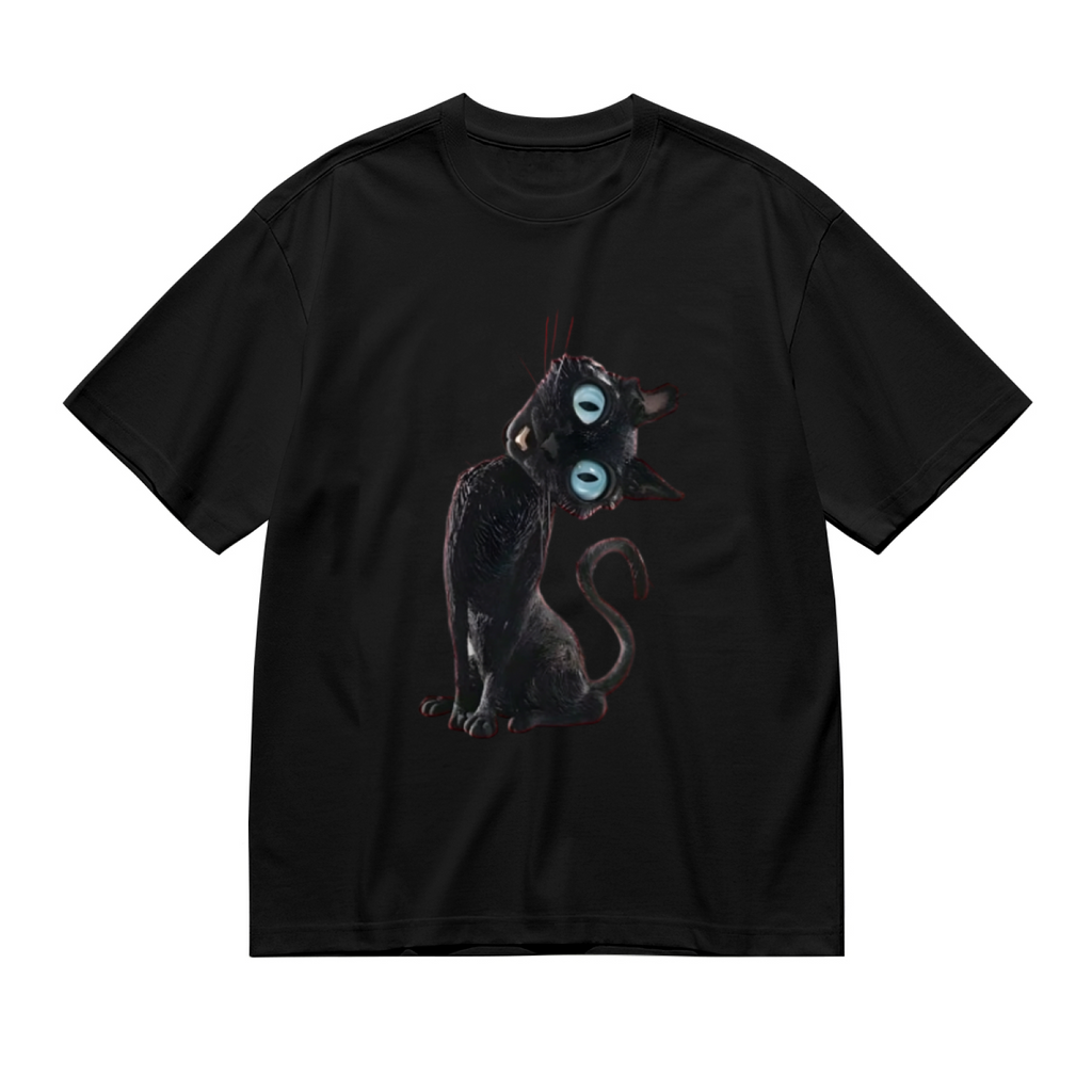 Creepy Cute Big Eyes Black Cat Halloween Tee