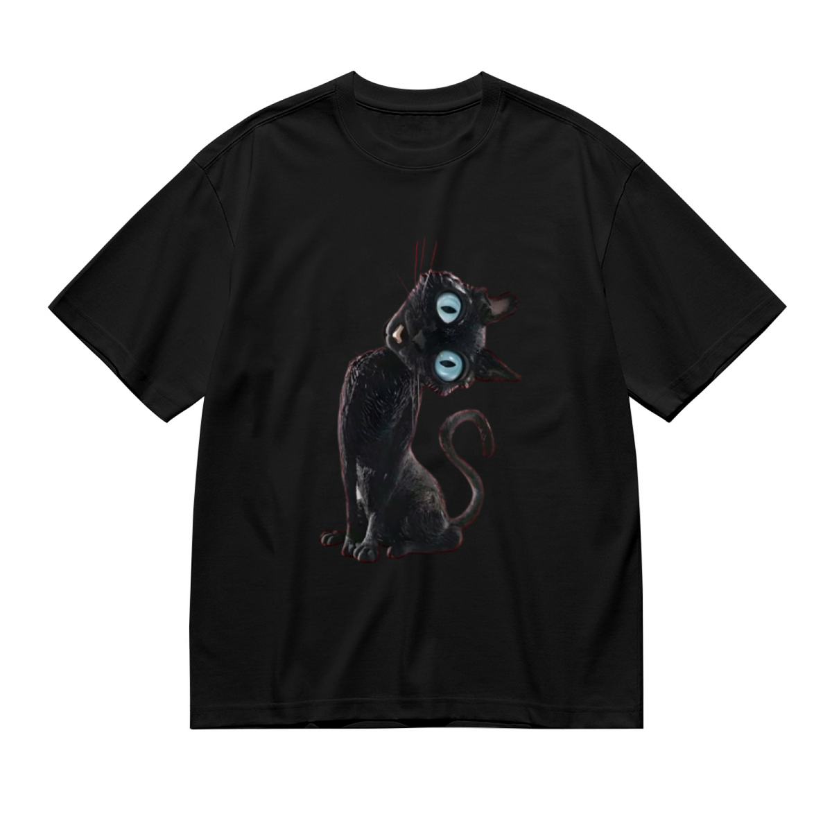 Creepy Cute Big Eyes Black Cat Halloween Tee