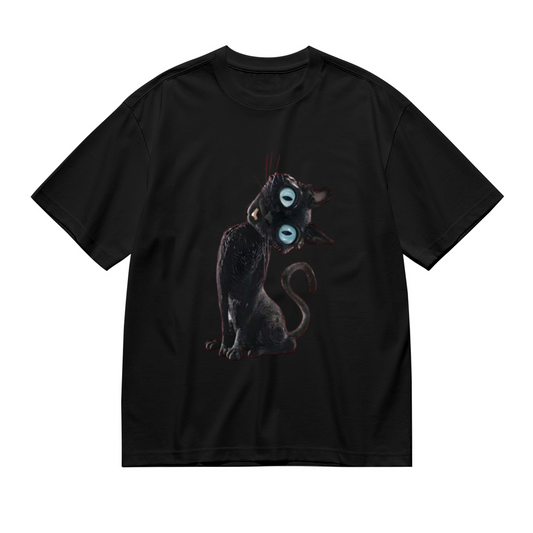 Creepy Cute Big Eyes Black Cat Halloween Tee