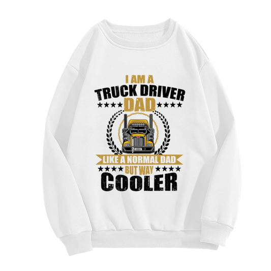 Truck Driver Dad Like A Normal Dad But Way Cooler Crewneck Sweatshirt | Funny Semi Truck Pullover, Vintage Badge Graphic Top, Father's Day Gift