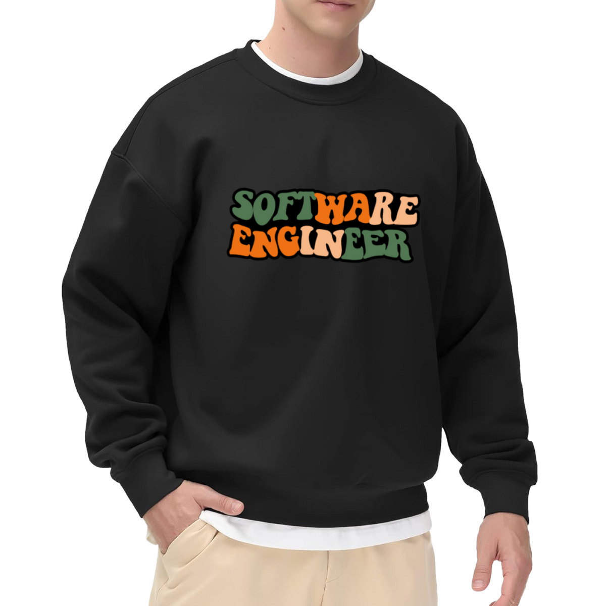 Software Engineer Retro Block Letters Crewneck Sweatshirt | Vintage Programmer Pullover, Retro Block Lettering Graphic Top, Developer Gift