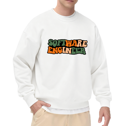 Software Engineer Retro Block Letters Crewneck Sweatshirt | Vintage Programmer Pullover, Retro Block Lettering Graphic Top, Developer Gift
