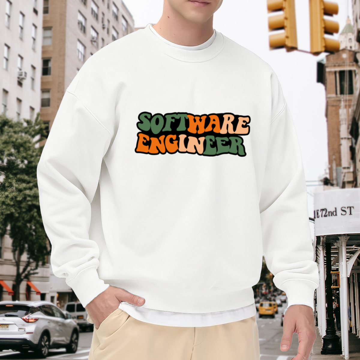 Software Engineer Retro Block Letters Crewneck Sweatshirt | Vintage Programmer Pullover, Retro Block Lettering Graphic Top, Developer Gift