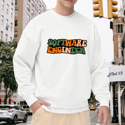 Software Engineer Retro Block Letters Crewneck Sweatshirt | Vintage Programmer Pullover, Retro Block Lettering Graphic Top, Developer Gift