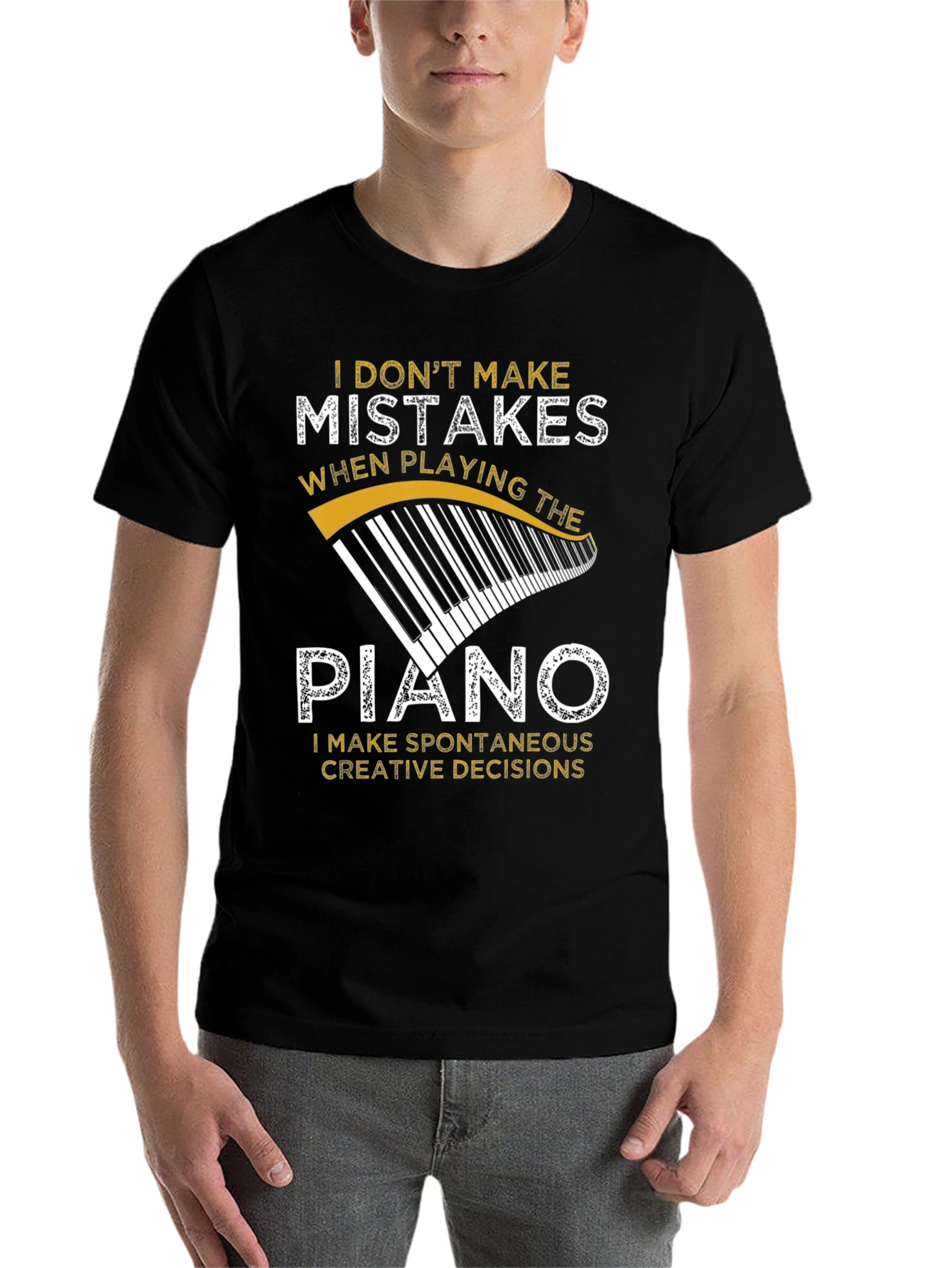 Funny Piano Player T-Shirt - No Mistakes Only Creative Decisions