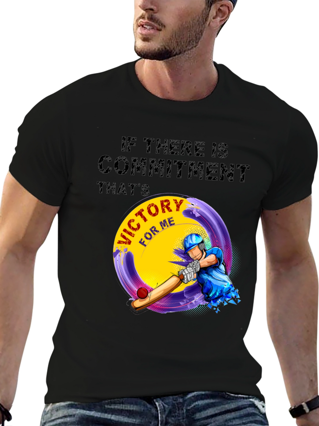 Victory Cricket T-Shirt - Commitment Design