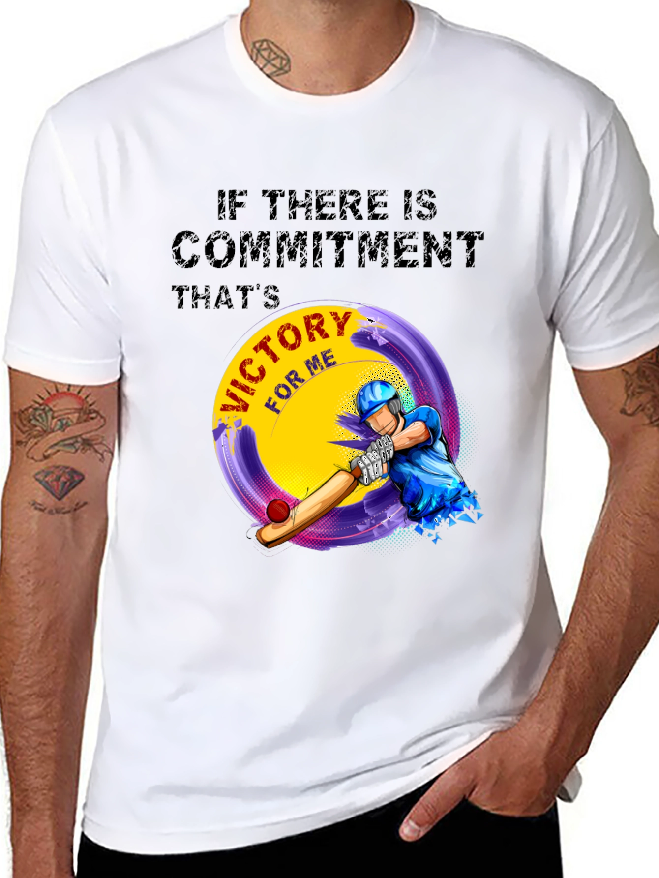 Victory Cricket T-Shirt - Commitment Design