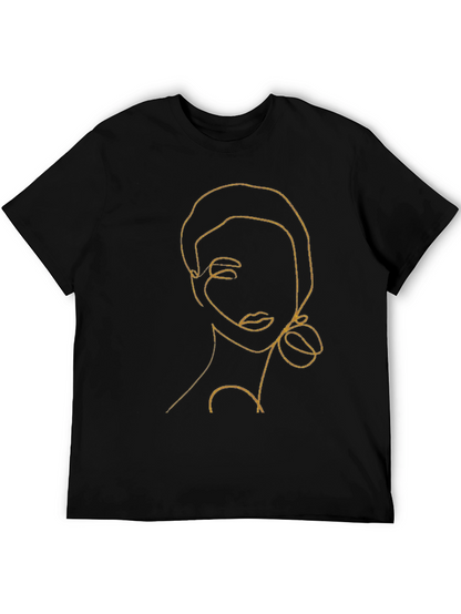 Abstract Woman Line Art Black T-Shirt