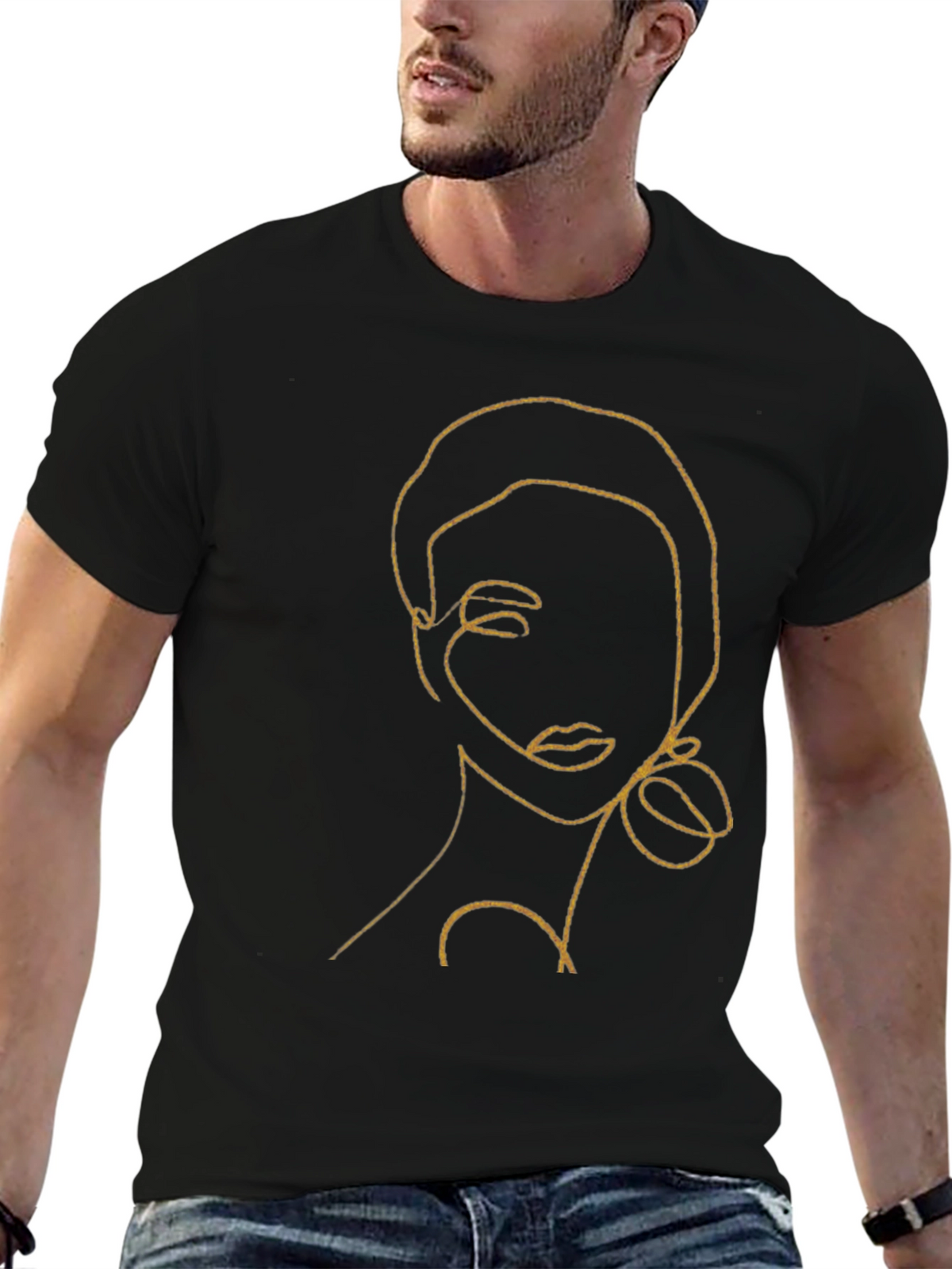 Abstract Woman Line Art Black T-Shirt