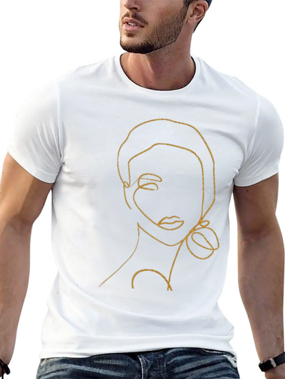 Abstract Woman Line Art Black T-Shirt