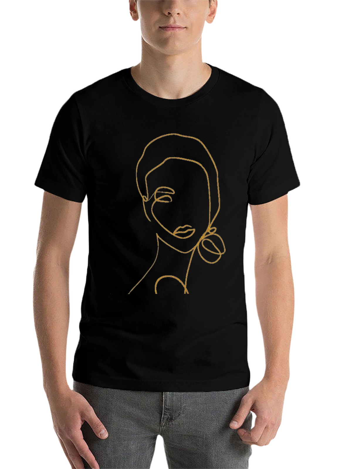 Abstract Woman Line Art Black T-Shirt
