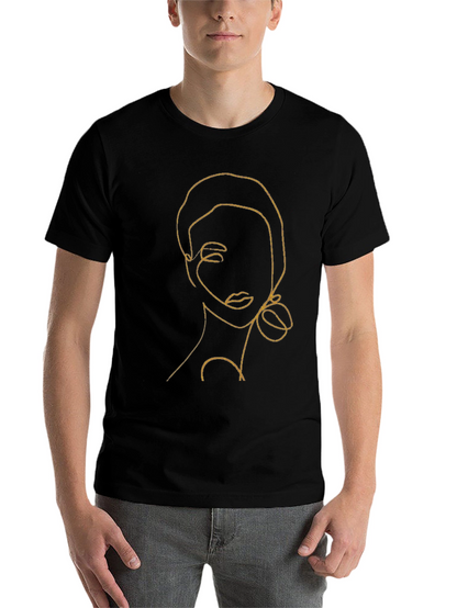 Abstract Woman Line Art Black T-Shirt