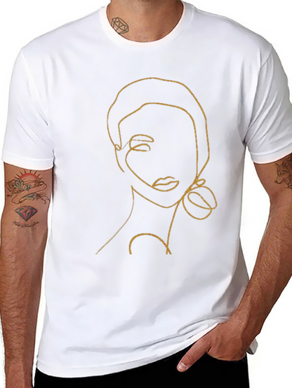Abstract Woman Line Art Black T-Shirt