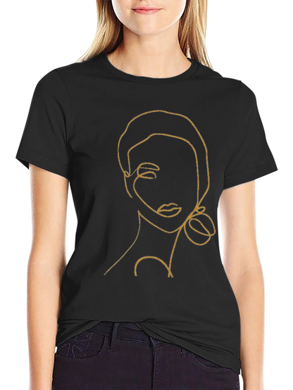 Abstract Woman Line Art Black T-Shirt