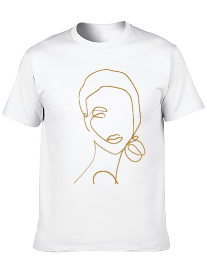 Abstract Woman Line Art Black T-Shirt