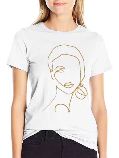 Abstract Woman Line Art Black T-Shirt