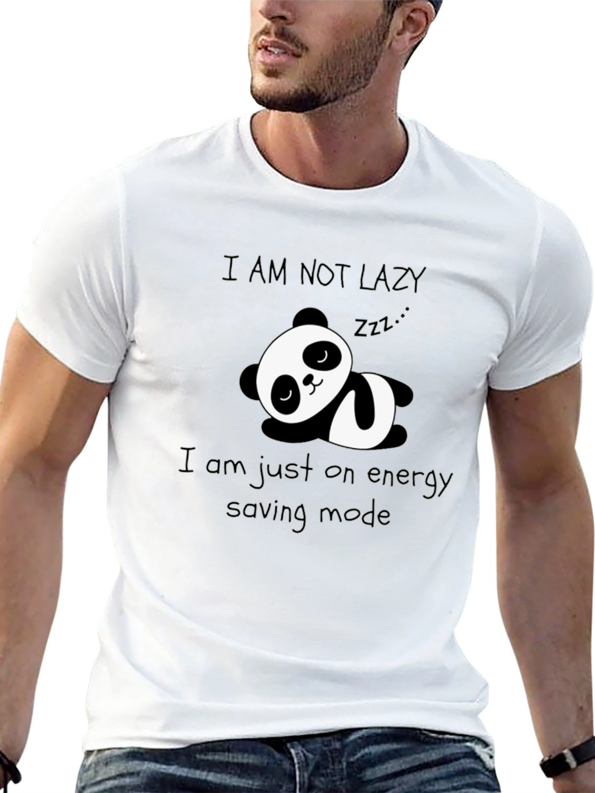 Lazy Panda Energy Saving Mode Black Graphic T-Shirt